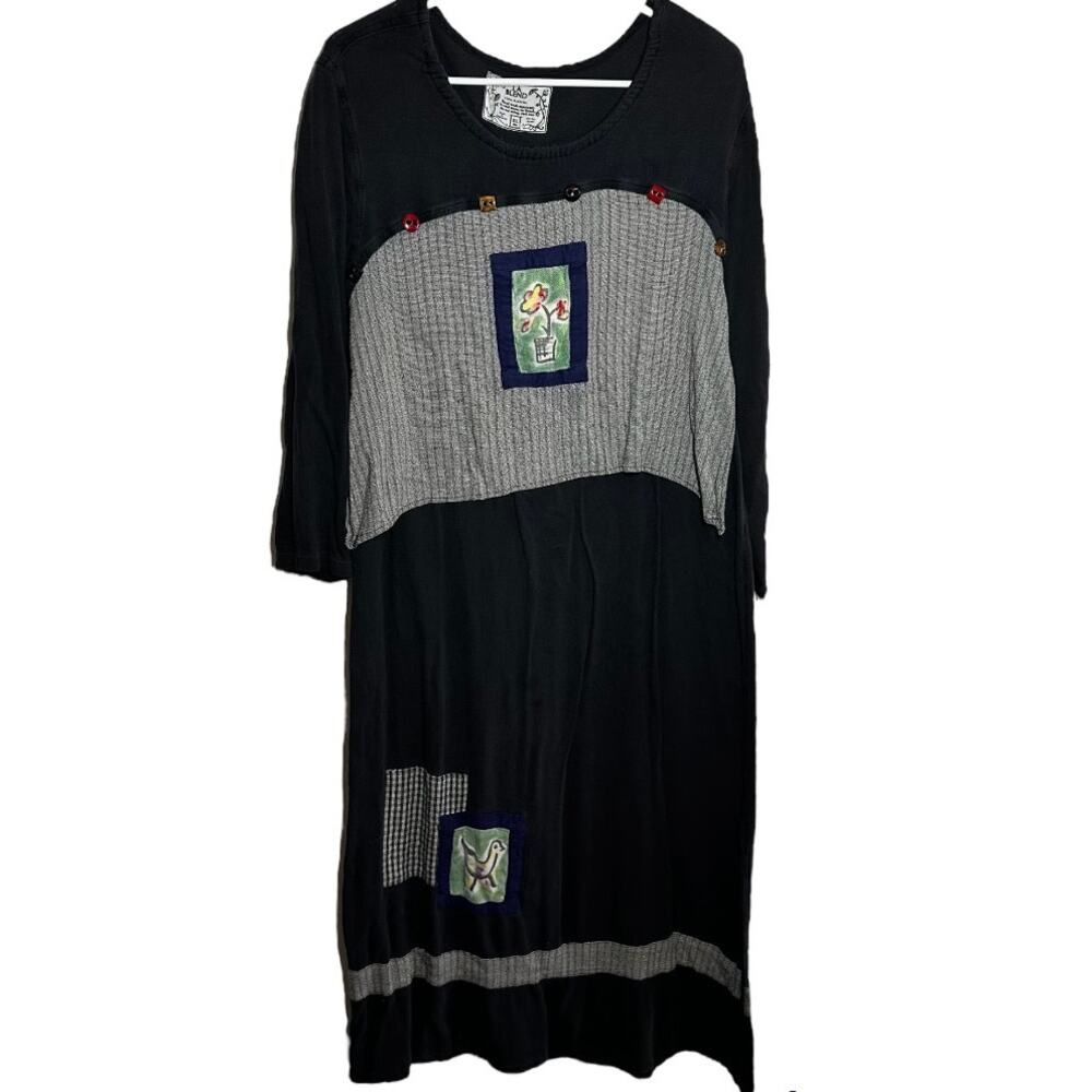 Vintage LA Blend Shirt Dress Floral Patchwork Long Sleeve Crewneck Black XL